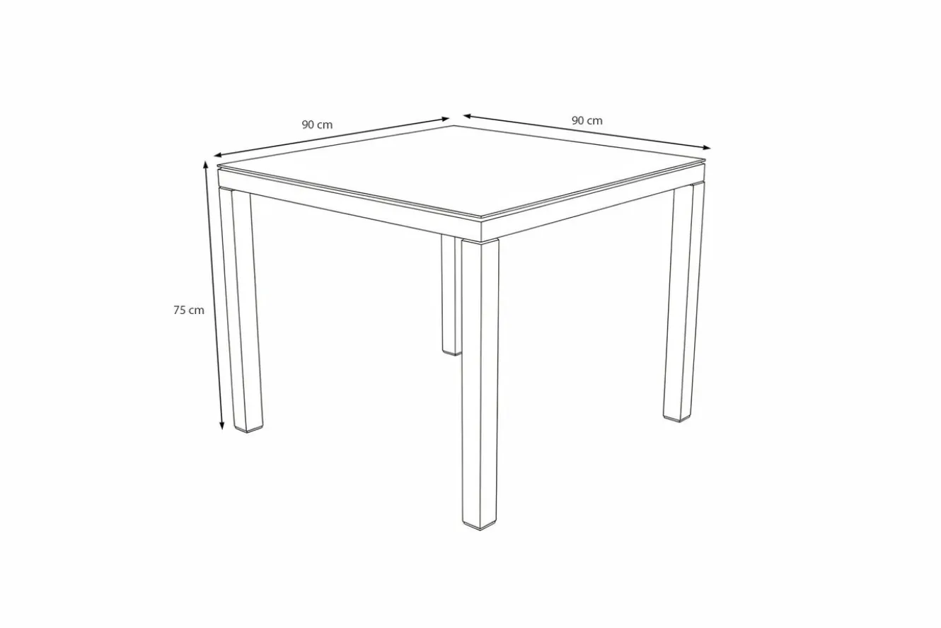 OUTFLEXX Rocking Dining Tisch, grau/braun-meliert, Polyrattan, 90 x 90 cm, Glasplatte in Steinoptik