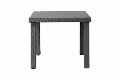 OUTFLEXX Rocking Dining Tisch, grau/braun-meliert, Polyrattan, 90 x 90 cm, Glasplatte in Steinoptik