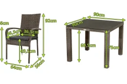 OUTFLEXX Rocking Garten-Essgruppe, grau/braun-meliert, Polyrattan, Tisch 90 x 90 cm, 4 Stapelstühle, Glasplatte in Steinoptik