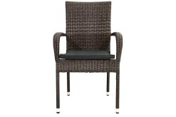 OUTFLEXX Rocking Garten-Essgruppe, grau/braun-meliert, Polyrattan, Tisch 90 x 90 cm, 4 Stapelstühle, Glasplatte in Steinoptik
