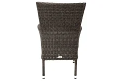 OUTFLEXX Rocking Garten-Essgruppe, grau/braun-meliert, Polyrattan, Tisch 90 x 90 cm, 4 Stapelsessel, Glasplatte in Steinoptik