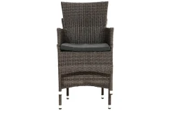 OUTFLEXX Rocking Garten-Essgruppe, grau/braun-meliert, Polyrattan, Tisch 90 x 90 cm, 4 Stapelsessel, Glasplatte in Steinoptik