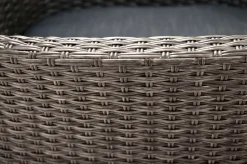 OUTFLEXX Rocking Garten-Essgruppe, grau/braun-meliert, Polyrattan, Tisch 90 x 90 cm, 4 Stapelsessel, Glasplatte in Steinoptik