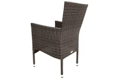 OUTFLEXX Rocking Garten-Essgruppe, grau/braun-meliert, Polyrattan, Tisch 90 x 90 cm, 4 Stapelsessel, Glasplatte in Steinoptik