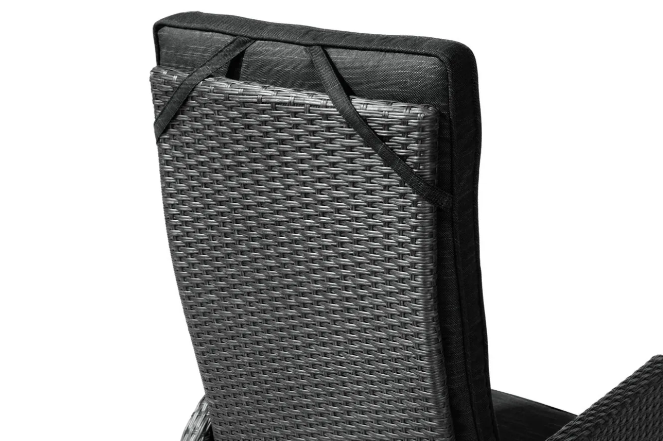 OUTFLEXX Rocking Garten-Essgruppe, grau/schwarz, Polyrattan, Tisch 220 x 100 cm, 6 Sessel