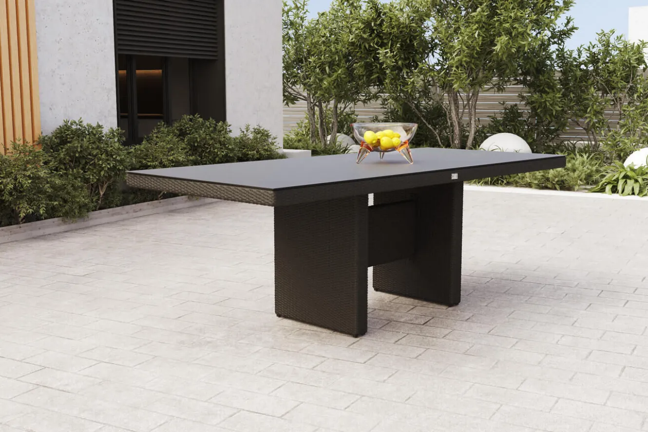 OUTFLEXX Rocking Garten-Essgruppe, grau/schwarz, Polyrattan, Tisch 220 x 100 cm, 6 Sessel