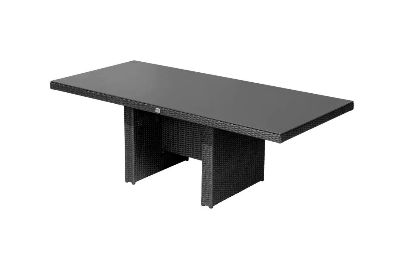 OUTFLEXX Rocking Garten-Essgruppe, grau/schwarz, Polyrattan, Tisch 220 x 100 cm, 6 Sessel
