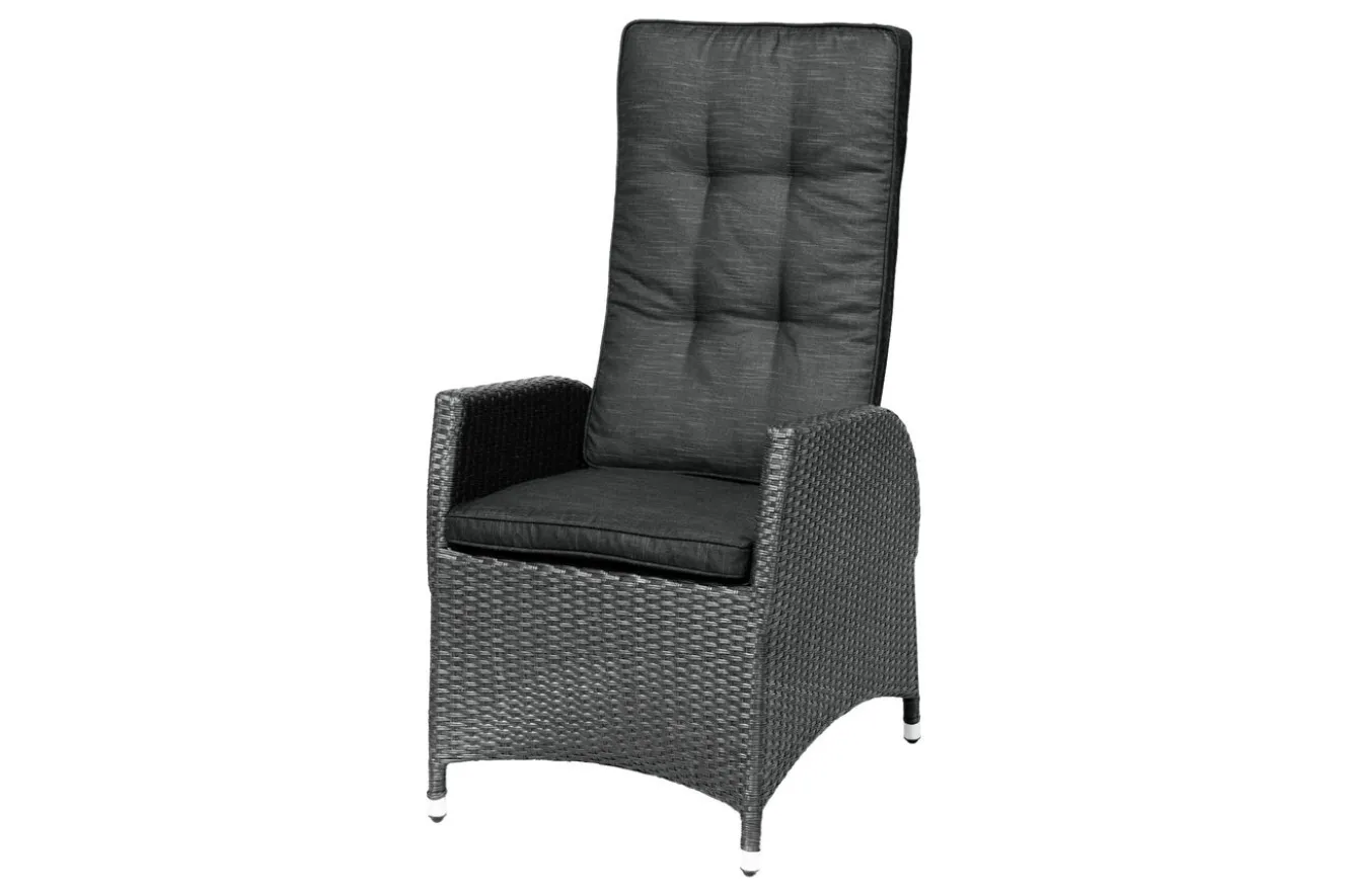 OUTFLEXX Rocking Garten-Essgruppe, grau/schwarz, Polyrattan, Tisch 220 x 100 cm, 6 Sessel