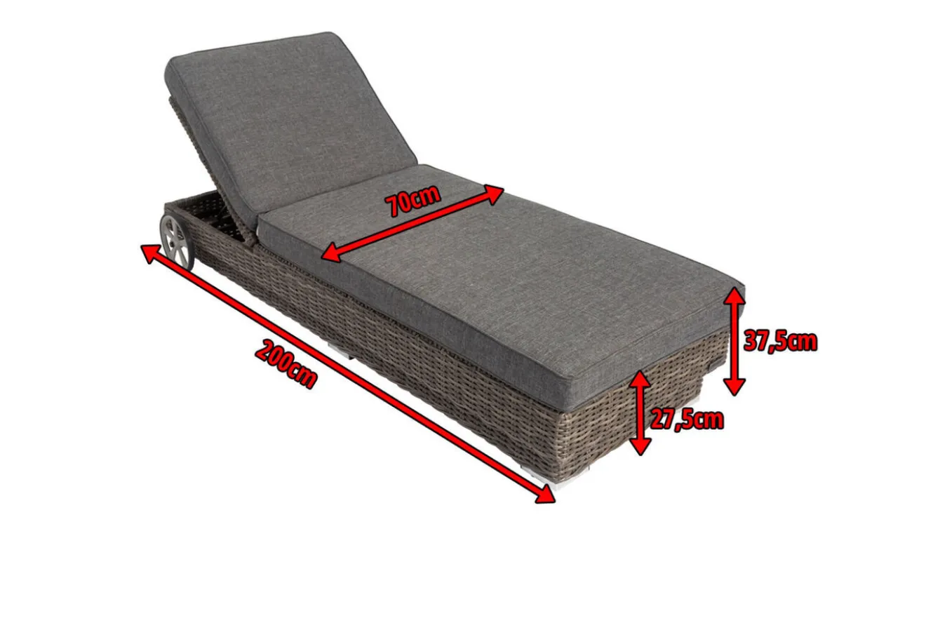 OUTFLEXX Rollliege, grau, Polyrattan, 200x70x27,5cm, Rückenlehne 5-fach verstellbar