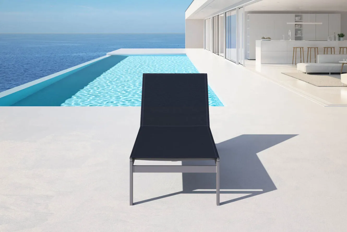 OUTFLEXX Rollliege, schwarz, Edelstahl/Textilene, verstellbare Rückenlehne, 212x71x36cm