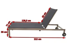 OUTFLEXX Rollliege, schwarz, Edelstahl/Textilene, verstellbare Rückenlehne, 212x71x36cm