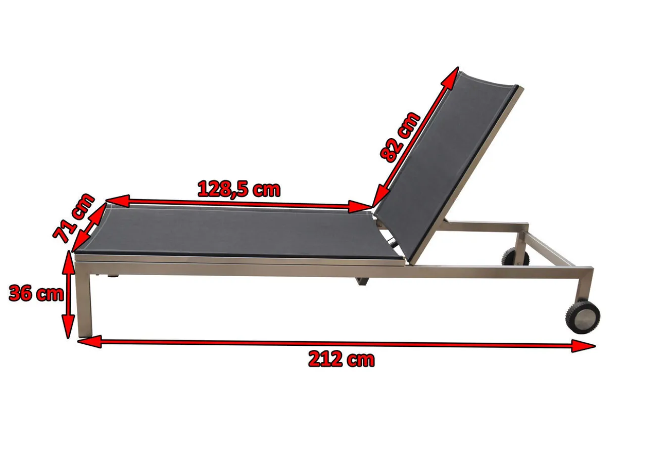 OUTFLEXX Rollliege, schwarz, Edelstahl/Textilene, verstellbare Rückenlehne, 212x71x36cm