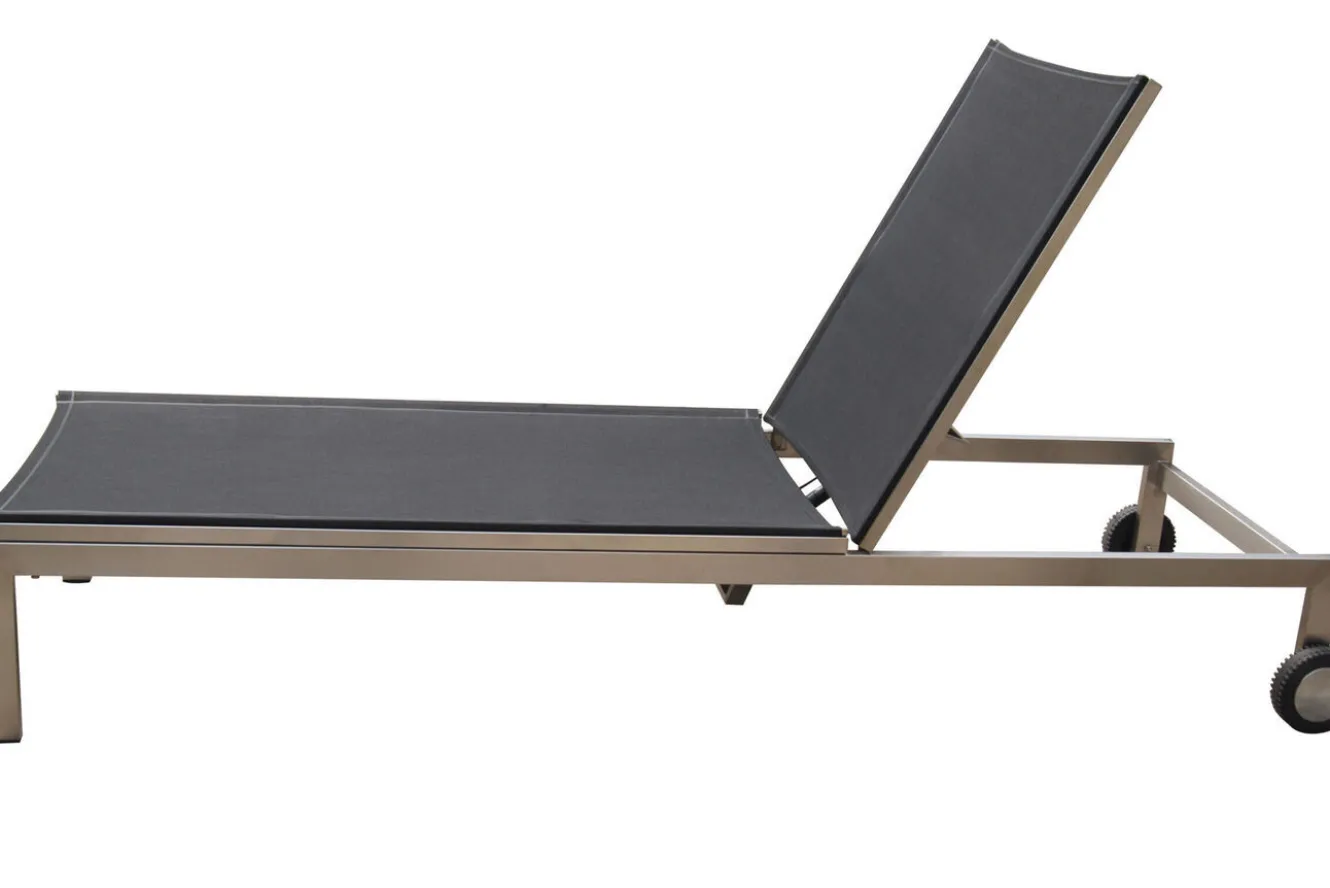 OUTFLEXX Rollliege, schwarz, Edelstahl/Textilene, verstellbare Rückenlehne, 212x71x36cm