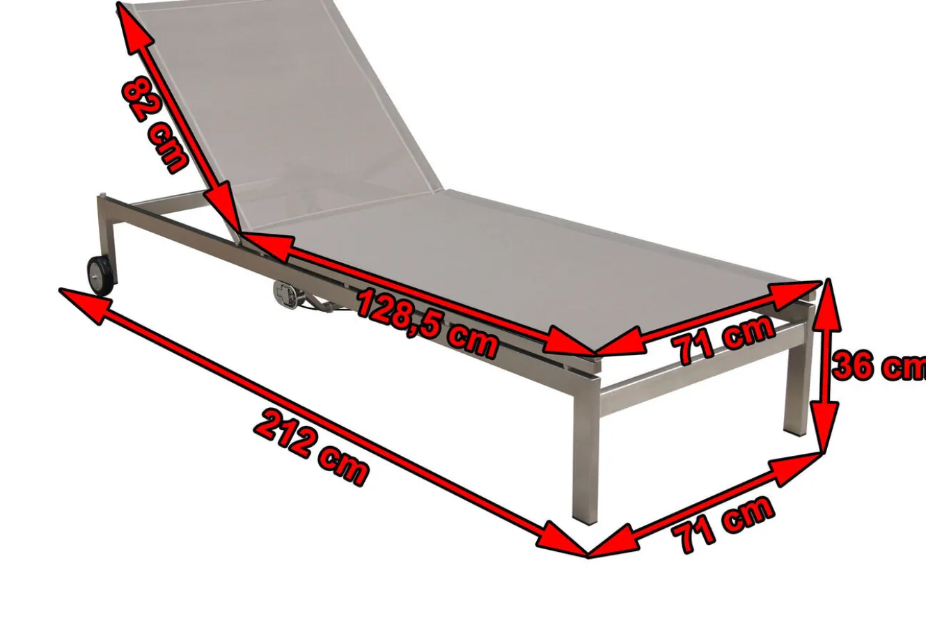 OUTFLEXX Rollliege, taupe, Edelstahl/Textilene, verstellbare Rückenlehne, 212x71x36cm