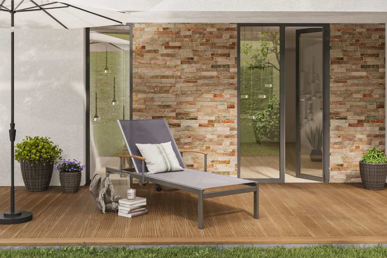 OUTFLEXX Rollliege, taupe, Edelstahl/Textilene, mit Gasfeder, 195 x 74 cm