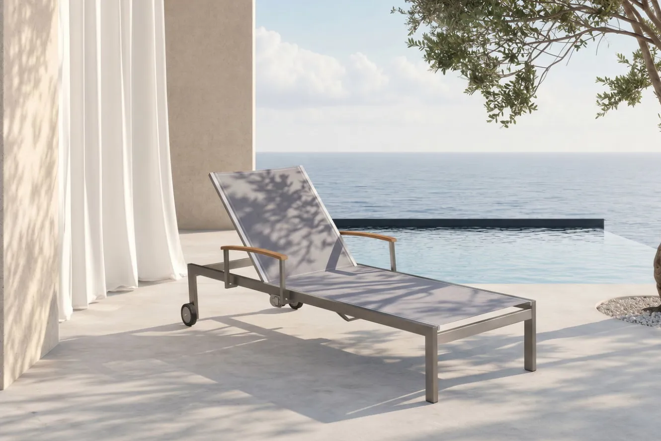 OUTFLEXX Rollliege, taupe, Edelstahl/Textilene, mit Gasfeder, 195 x 74 cm