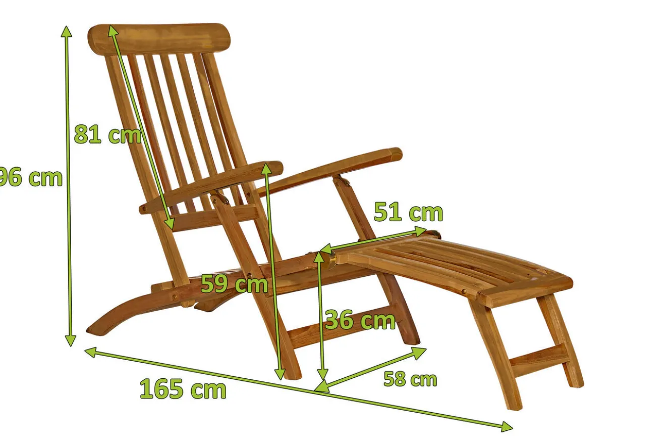 OUTFLEXX Seattle Liegestuhl / Deckchair, natur, Teakholz, 165 x 58 x 96 cm, fein geschliffen