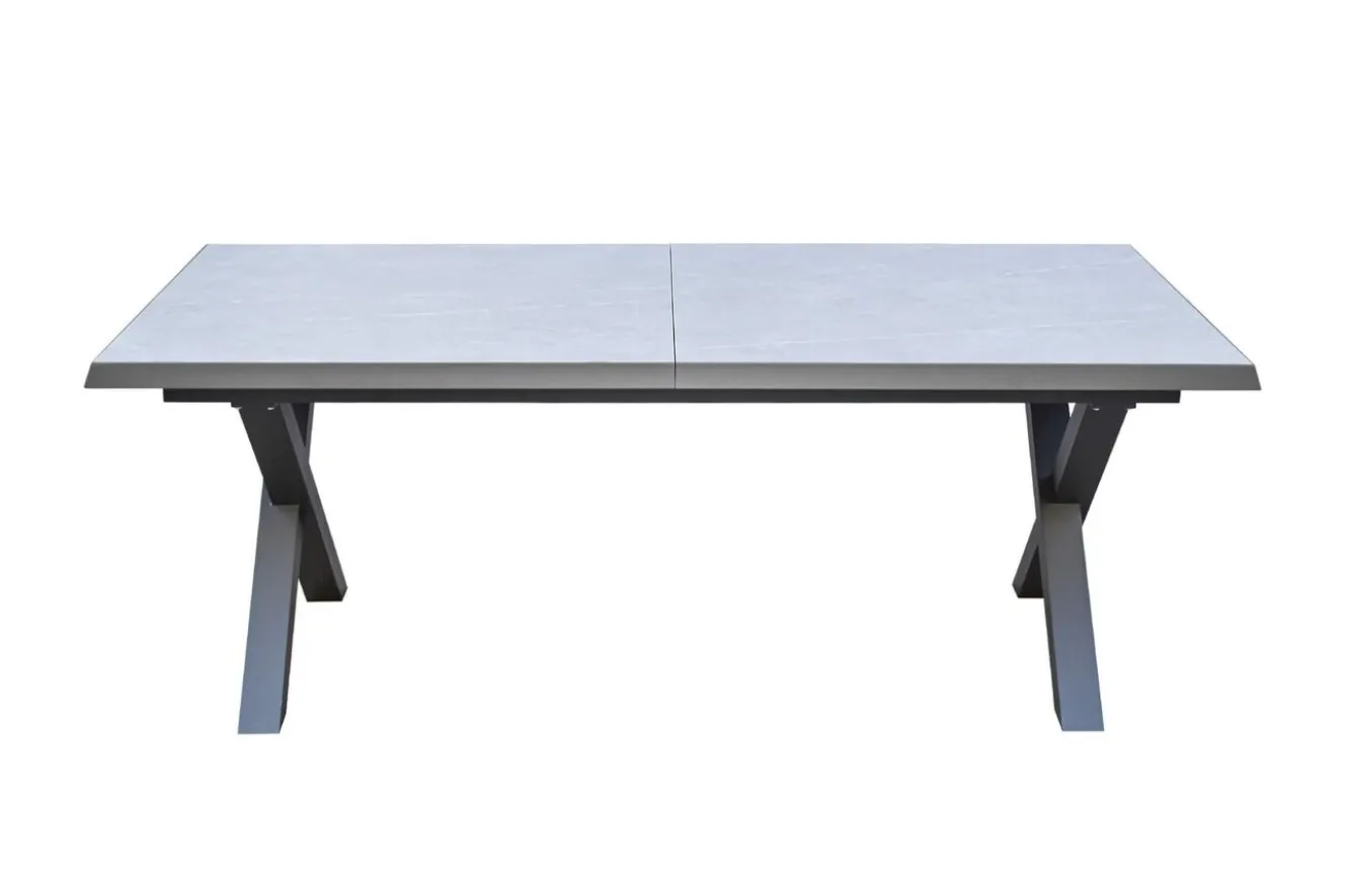 OUTFLEXX Serro Ausziehtisch, schwarz/grau, Aluminium und Steinimitat, 200/260 x 100 cm, modernes X-Gestell