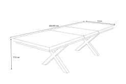 OUTFLEXX Serro Ausziehtisch, schwarz/grau, Aluminium und Steinimitat, 200/260 x 100 cm, modernes X-Gestell