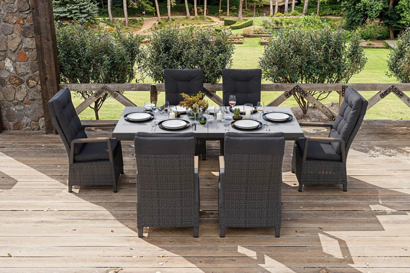 OUTFLEXX Serro Garten-Essgruppe, 6 Personen, ausziehbar, 200-260cm, Alu/Polyrattan, FSC®-zertifiziert