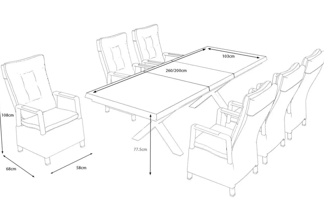 OUTFLEXX Serro Garten-Essgruppe, 6 Personen, ausziehbar, 200-260cm, Alu/Polyrattan, FSC®-zertifiziert