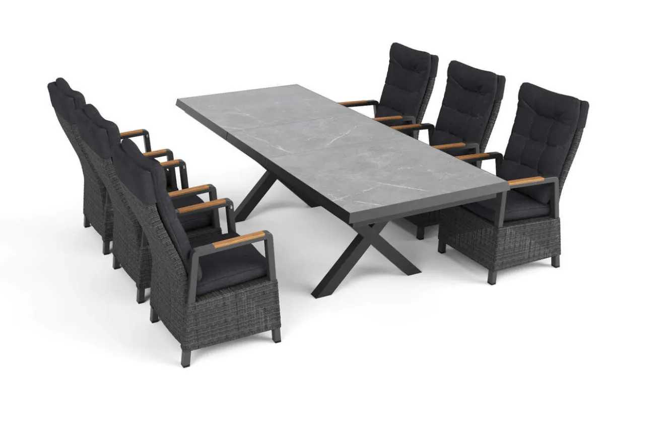 OUTFLEXX Serro Garten-Essgruppe, 6 Personen, ausziehbar, 200-260cm, Alu/Polyrattan, FSC®-zertifiziert