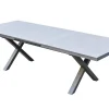 OUTFLEXX Serro Garten-Essgruppe, schwarz/anthrazit, Alu/Steinimitat/Teak, Tisch 200/260 x 100 cm, ausziehbar, 6 Stapelsessel