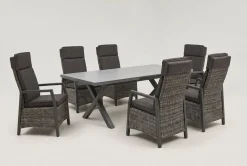OUTFLEXX Serro Garten-Essgruppe, schwarz/anthrazit/grau, Aluminium/Polyrattan/Steinimitat, Tisch 200/260 x 100 cm, 6 Diningsessel
