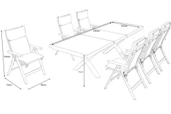 OUTFLEXX Serro Garten-Essgruppe, anthrazit matt/schwarz/grau/nature, Alu/Steinimitat/Textilene, 200/260 x 100 cm, 6 Klappstühle inkl. 6 Auflagen