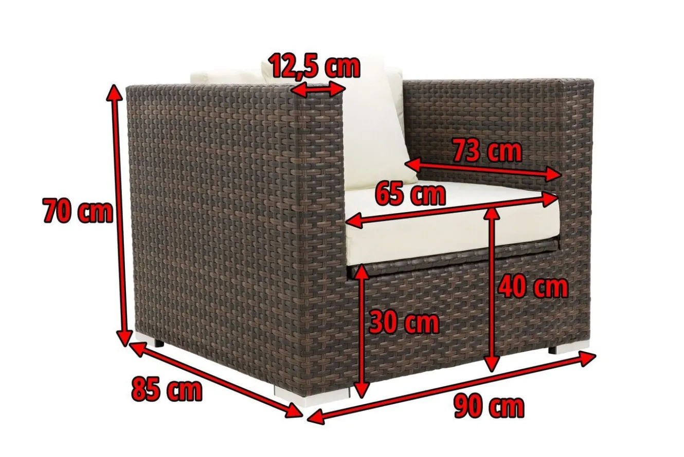 OUTFLEXX Sessel, braun marmoriert, Polyrattan, 90 x 85 x 70 cm, wasserfeste Kissenbox