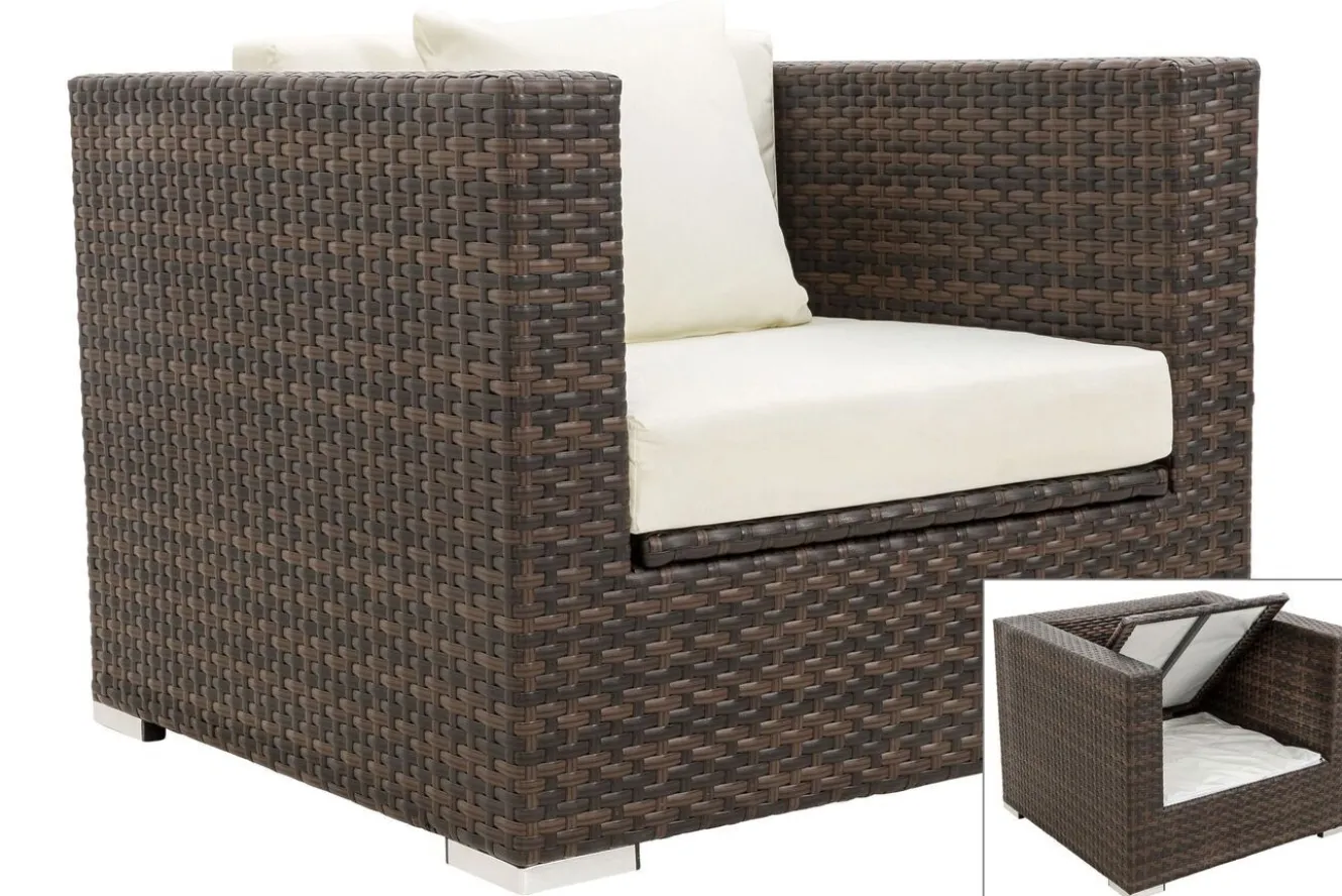 OUTFLEXX Sessel, braun marmoriert, Polyrattan, 90 x 85 x 70 cm, wasserfeste Kissenbox