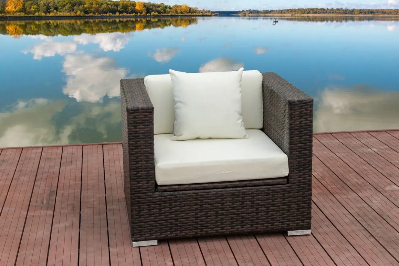 OUTFLEXX Sessel, braun marmoriert, Polyrattan, 90 x 85 x 70 cm, wasserfeste Kissenbox