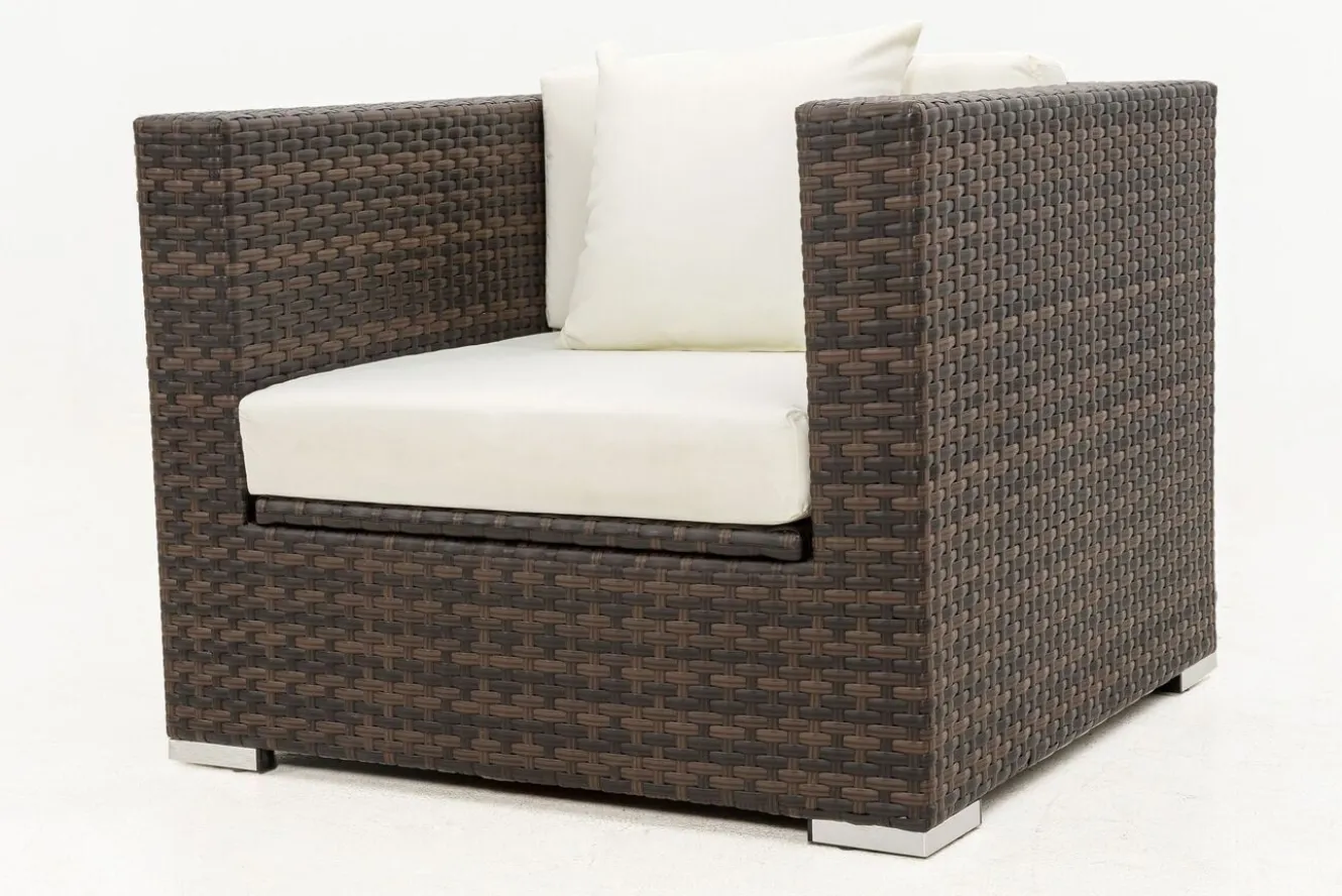 OUTFLEXX Sessel, braun marmoriert, Polyrattan, 90 x 85 x 70 cm, wasserfeste Kissenbox