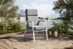 OUTFLEXX Sessel, creme/weiß, Alu/Textilene, mit Teak-Armlehnen, wetterfest, hochwertig, abnehmbarer Bezug
