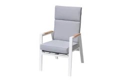 OUTFLEXX Sessel, creme/weiß, Alu/Textilene, mit Teak-Armlehnen, wetterfest, hochwertig, abnehmbarer Bezug