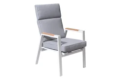 OUTFLEXX Sessel, creme/weiß, Alu/Textilene, mit Teak-Armlehnen, wetterfest, hochwertig, abnehmbarer Bezug
