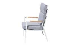 OUTFLEXX Sessel, creme/weiß, Alu/Textilene, mit Teak-Armlehnen, wetterfest, hochwertig, abnehmbarer Bezug