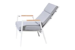 OUTFLEXX Sessel, creme/weiß, Alu/Textilene, mit Teak-Armlehnen, wetterfest, hochwertig, abnehmbarer Bezug