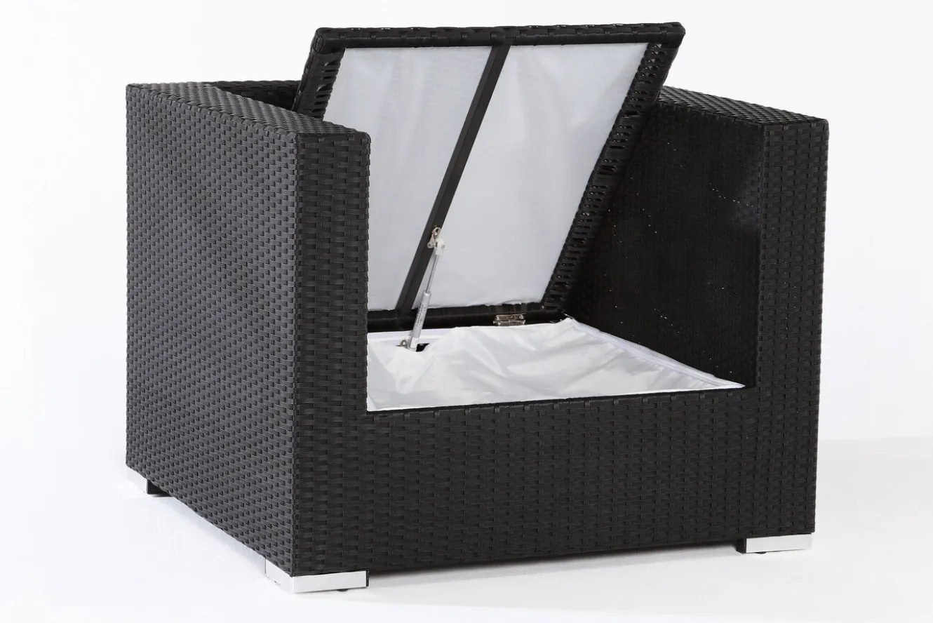 OUTFLEXX Sessel, creme/weiß, schwarz, Polyrattan, inkl. Polster und Kissen, wasserfeste Kissenbox