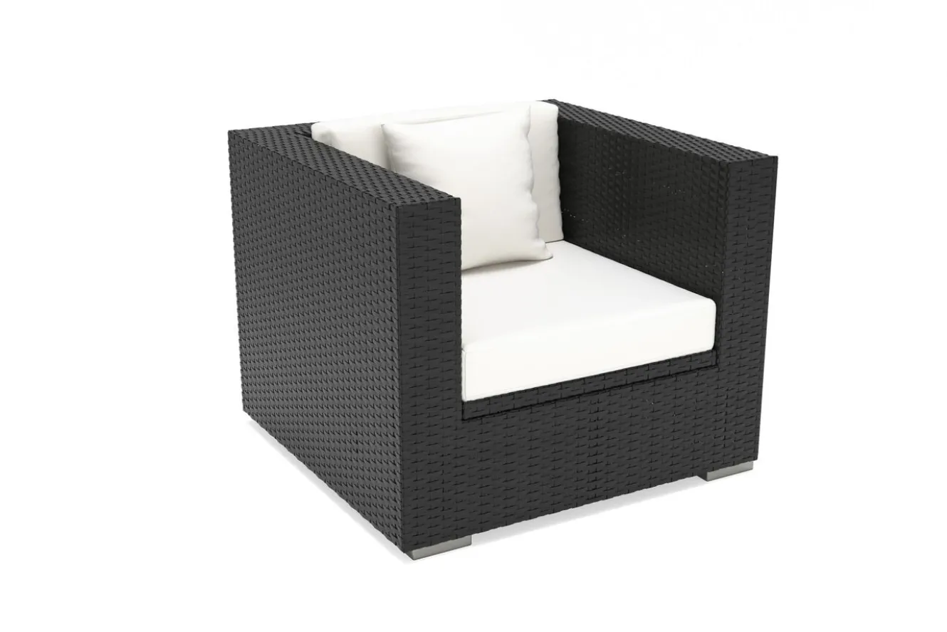 OUTFLEXX Sessel, creme/weiß, schwarz, Polyrattan, inkl. Polster und Kissen, wasserfeste Kissenbox