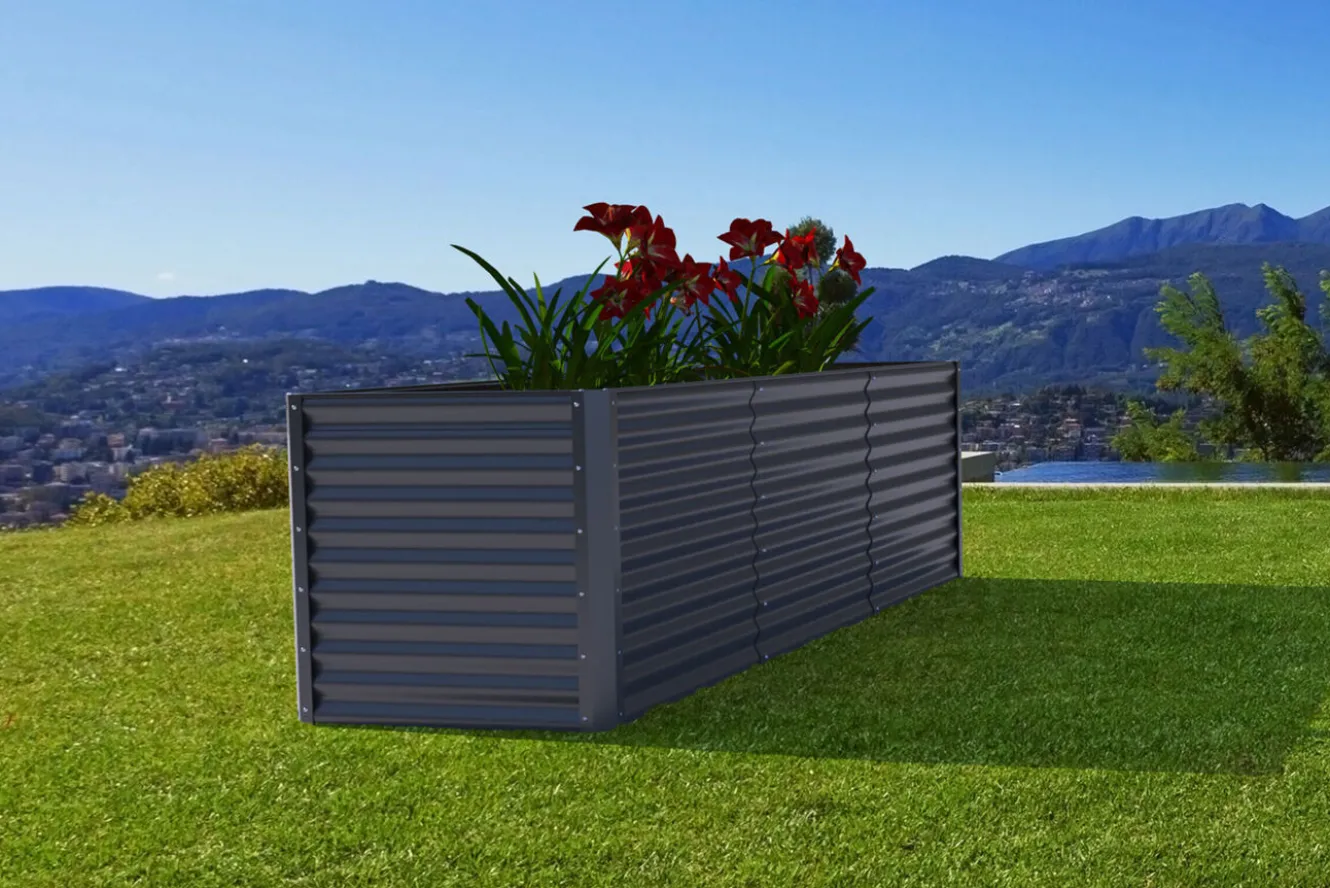 OUTFLEXX Set Hochbeet mit Erweiterungsmodul, anthrazit, Aluminium-Zink-Stahl, 180+80cm