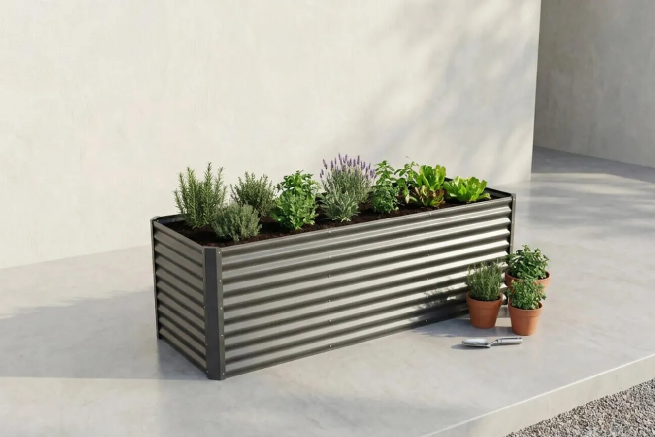 OUTFLEXX Set Hochbeet mit Erweiterungsmodul, anthrazit, Aluminium-Zink-Stahl, 180+80cm