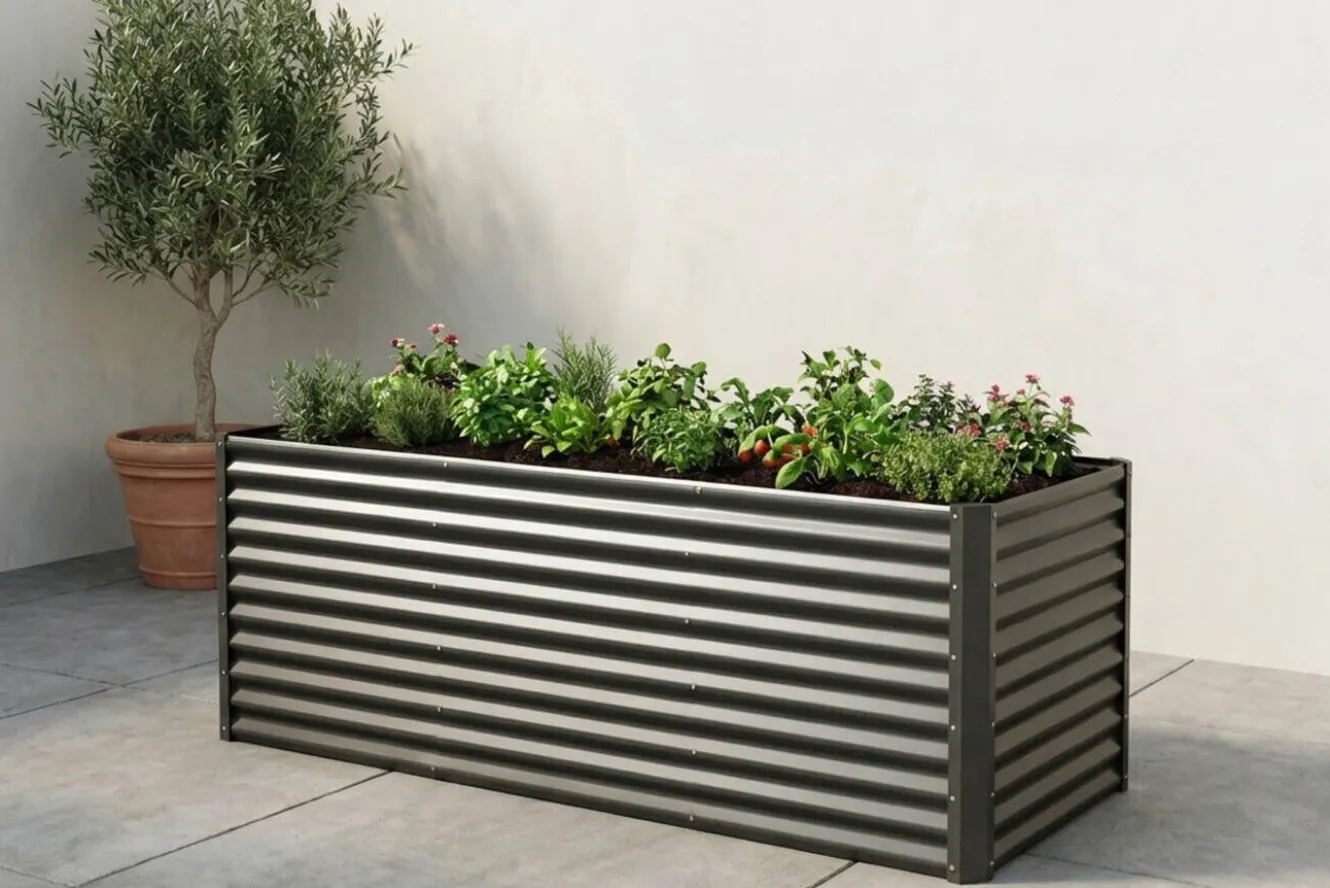 OUTFLEXX Set Hochbeet mit Erweiterungsmodul, anthrazit, Aluminium-Zink-Stahl, 180+80cm