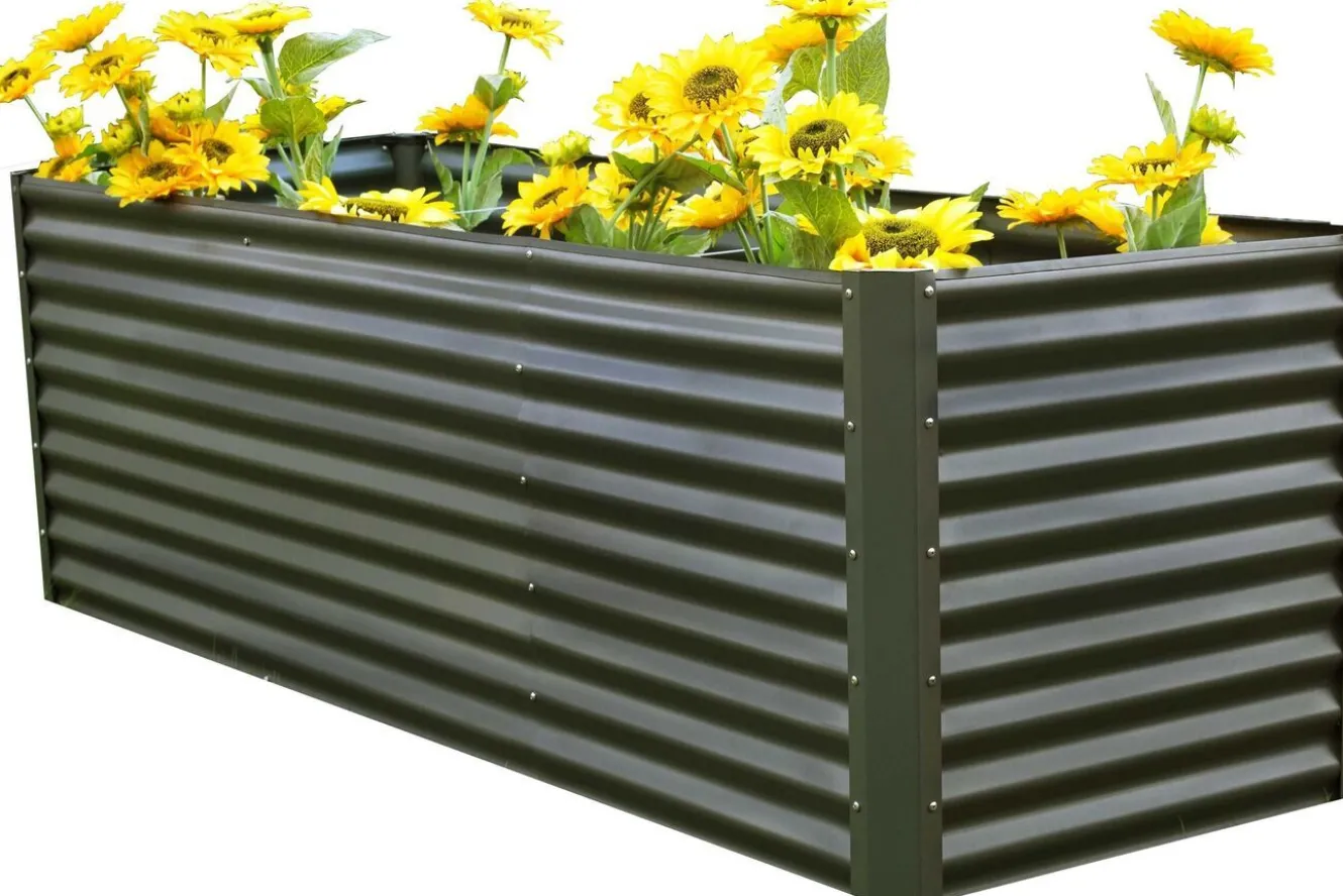 OUTFLEXX Set Hochbeet mit Erweiterungsmodul, anthrazit, Aluminium-Zink-Stahl, 120+80cm