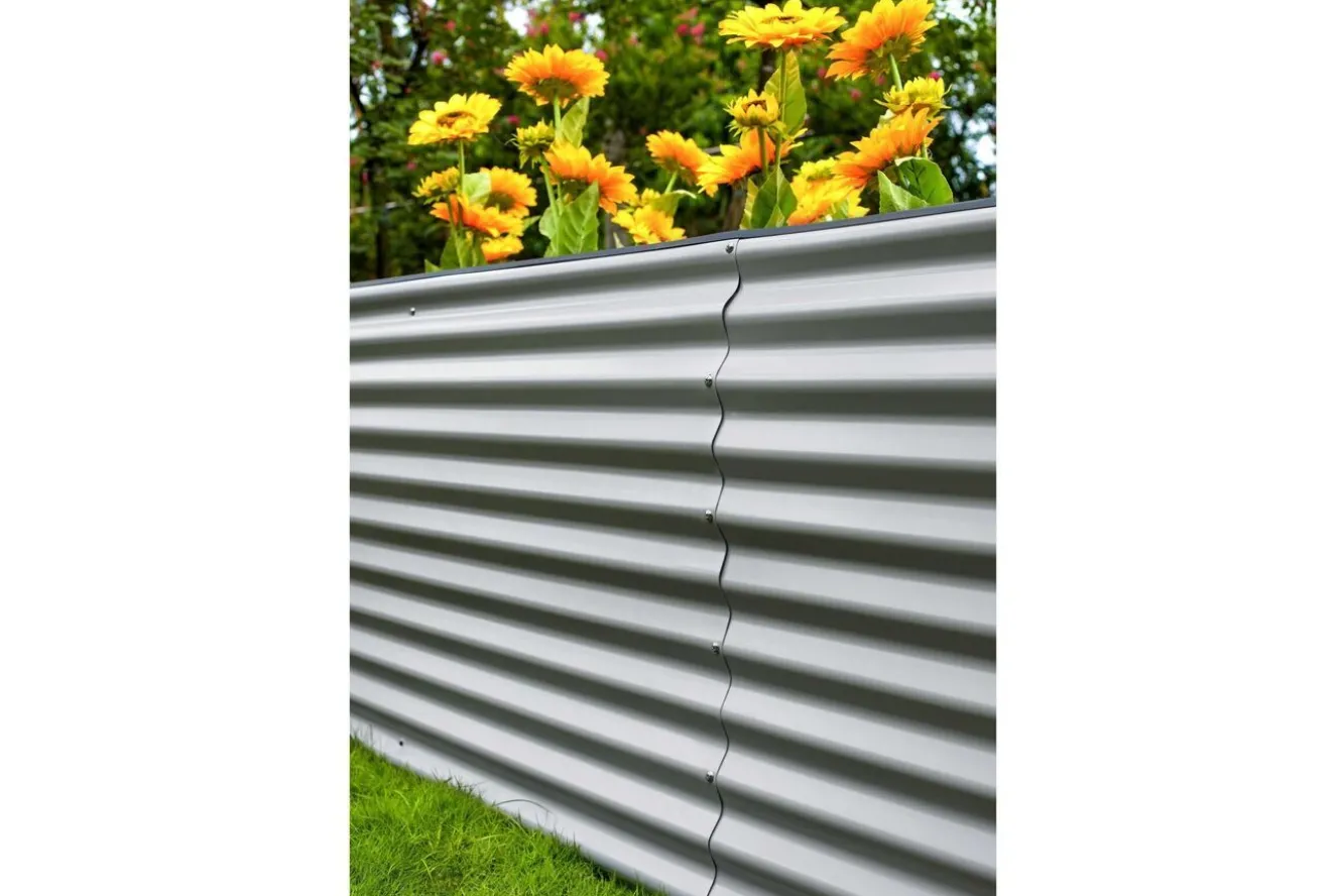 OUTFLEXX Set Hochbeet mit Erweiterungsmodul, silber, Aluminium-Zink-Stahl, 120+80cm