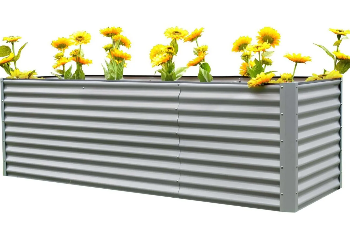 OUTFLEXX Set Hochbeet mit Erweiterungsmodul, silber, Aluminium-Zink-Stahl, 120+80cm