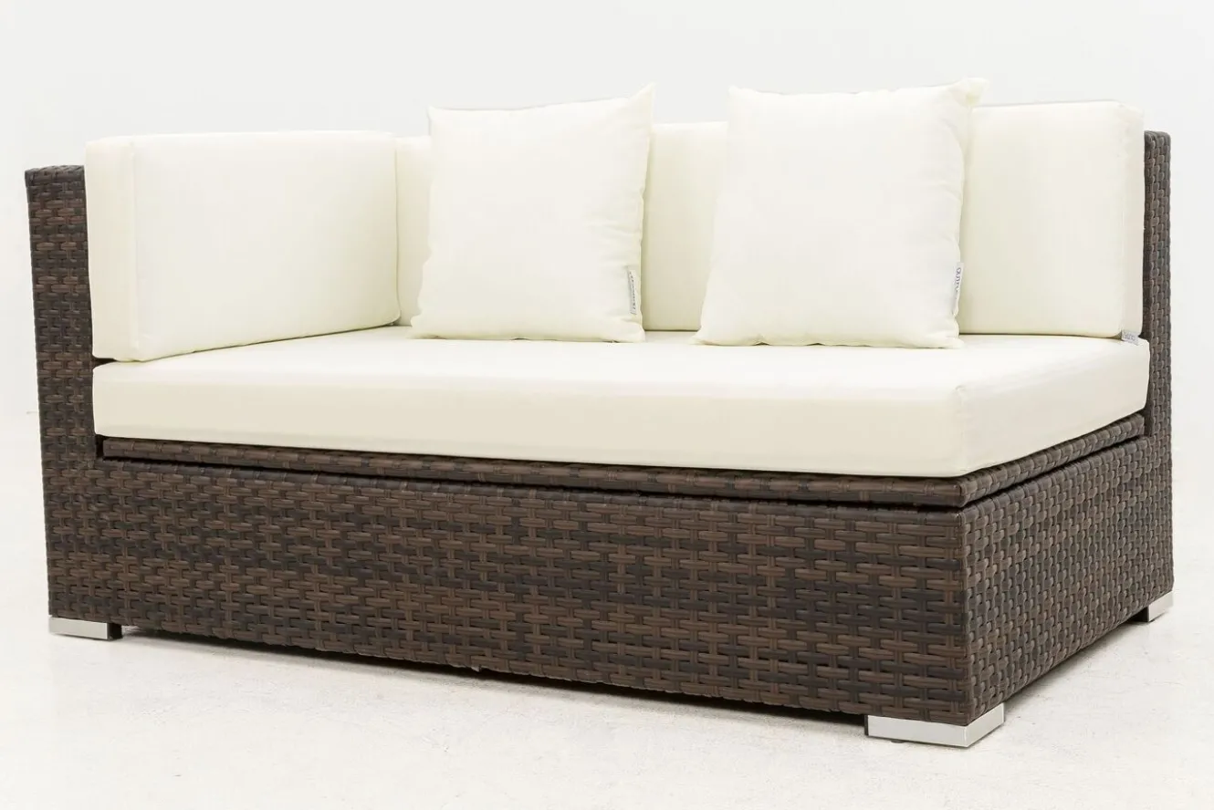 OUTFLEXX 2-Sitzer Ecksofa, braun marmoriert, Polyrattan, 145 x 85 x 70 cm, wasserfeste Kissenbox, Armlehne re.