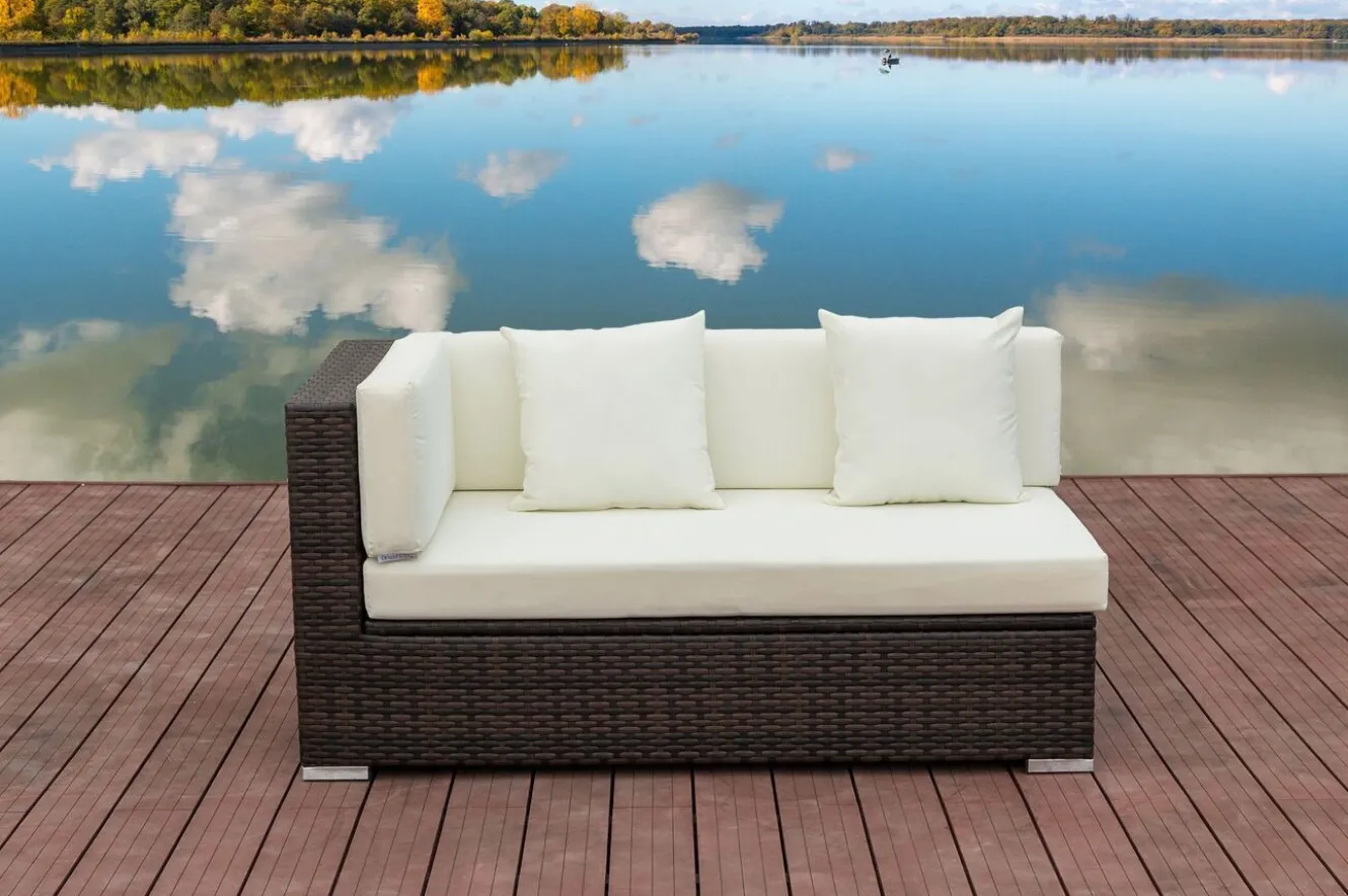 OUTFLEXX 2-Sitzer Ecksofa, braun marmoriert, Polyrattan, 145 x 85 x 70 cm, wasserfeste Kissenbox, Armlehne re.