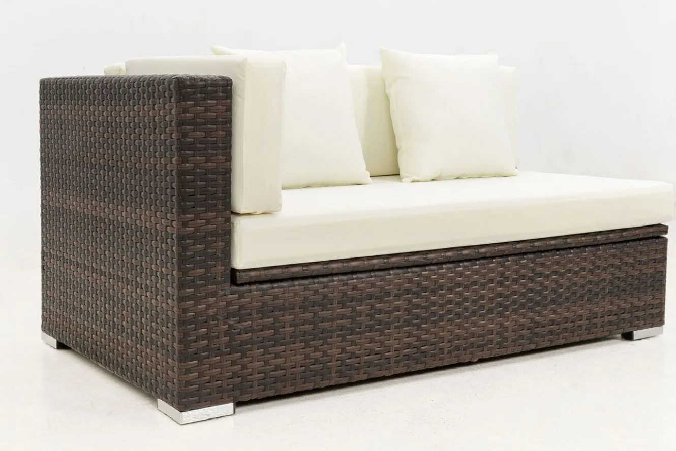 OUTFLEXX 2-Sitzer Ecksofa, braun marmoriert, Polyrattan, 145 x 85 x 70 cm, wasserfeste Kissenbox, Armlehne re.