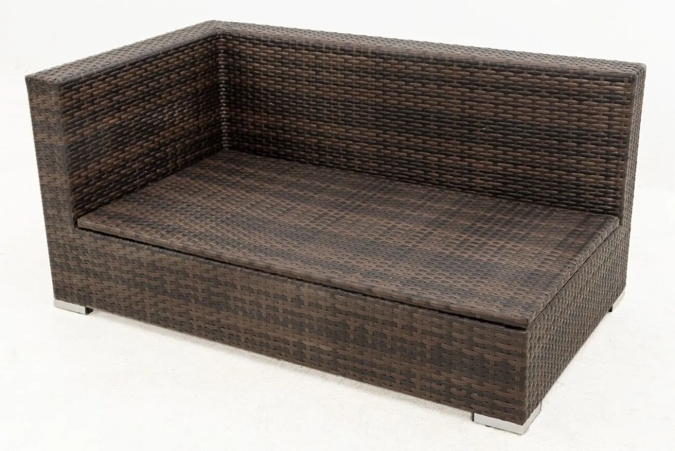 OUTFLEXX 2-Sitzer Ecksofa, braun marmoriert, Polyrattan, 145 x 85 x 70 cm, wasserfeste Kissenbox, Armlehne re.